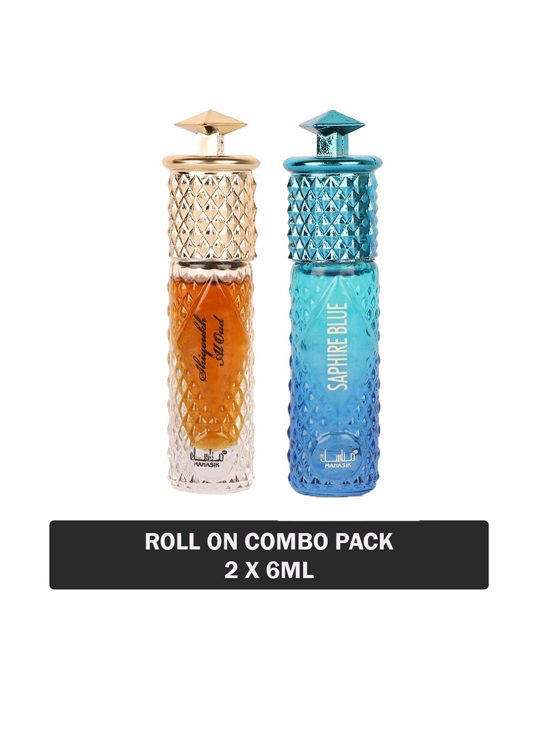 

MANASIK Men Set Of 2 Long Lasting Roll-On Attars- Shiyoukh Al Oud & Saphire Blue- 6ml Each, Orange