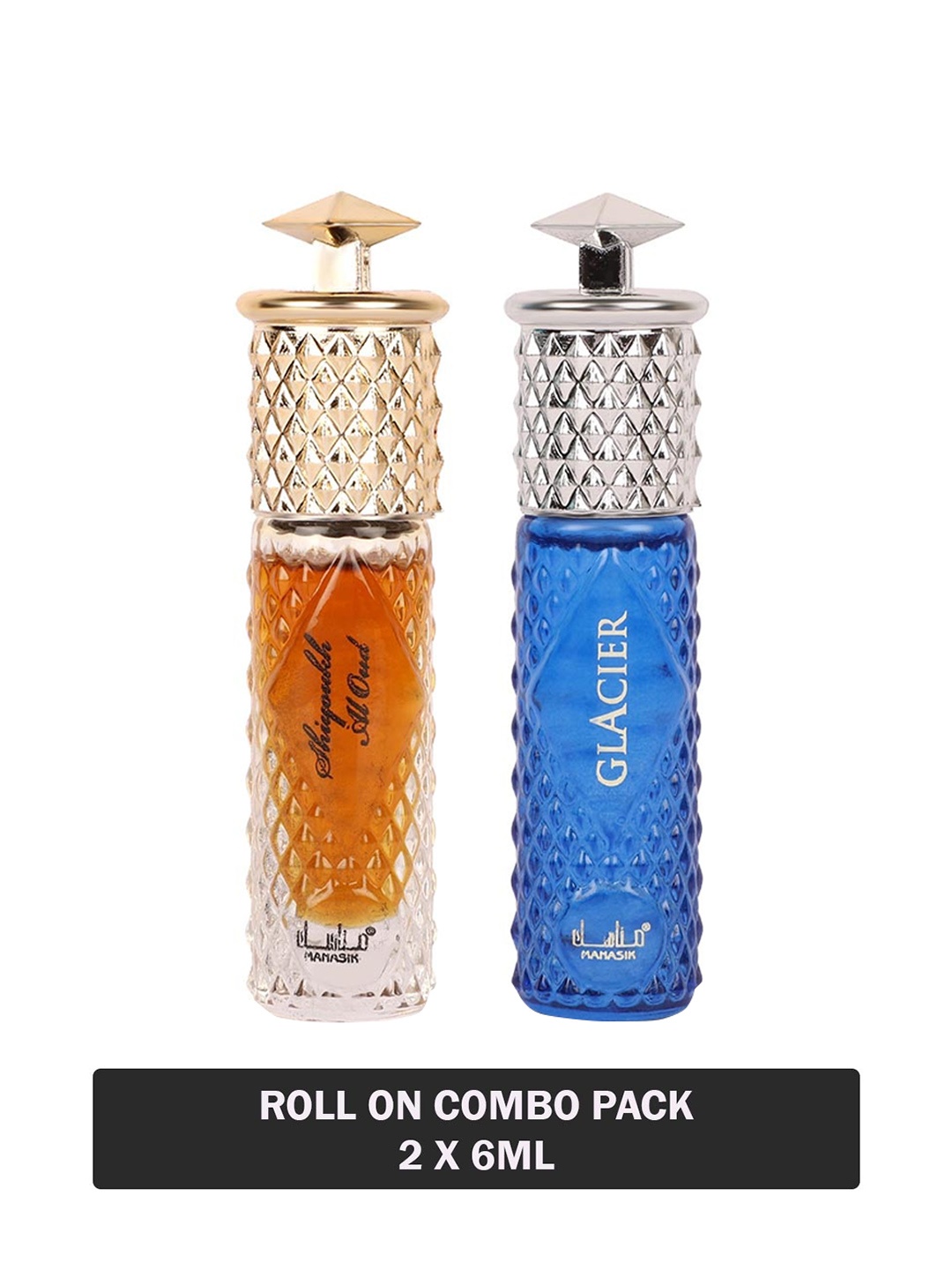

MANASIK Set Of 2 Long Lasting Attars 6ml Each - Shiyoukh Al Oud & Glacier, Blue