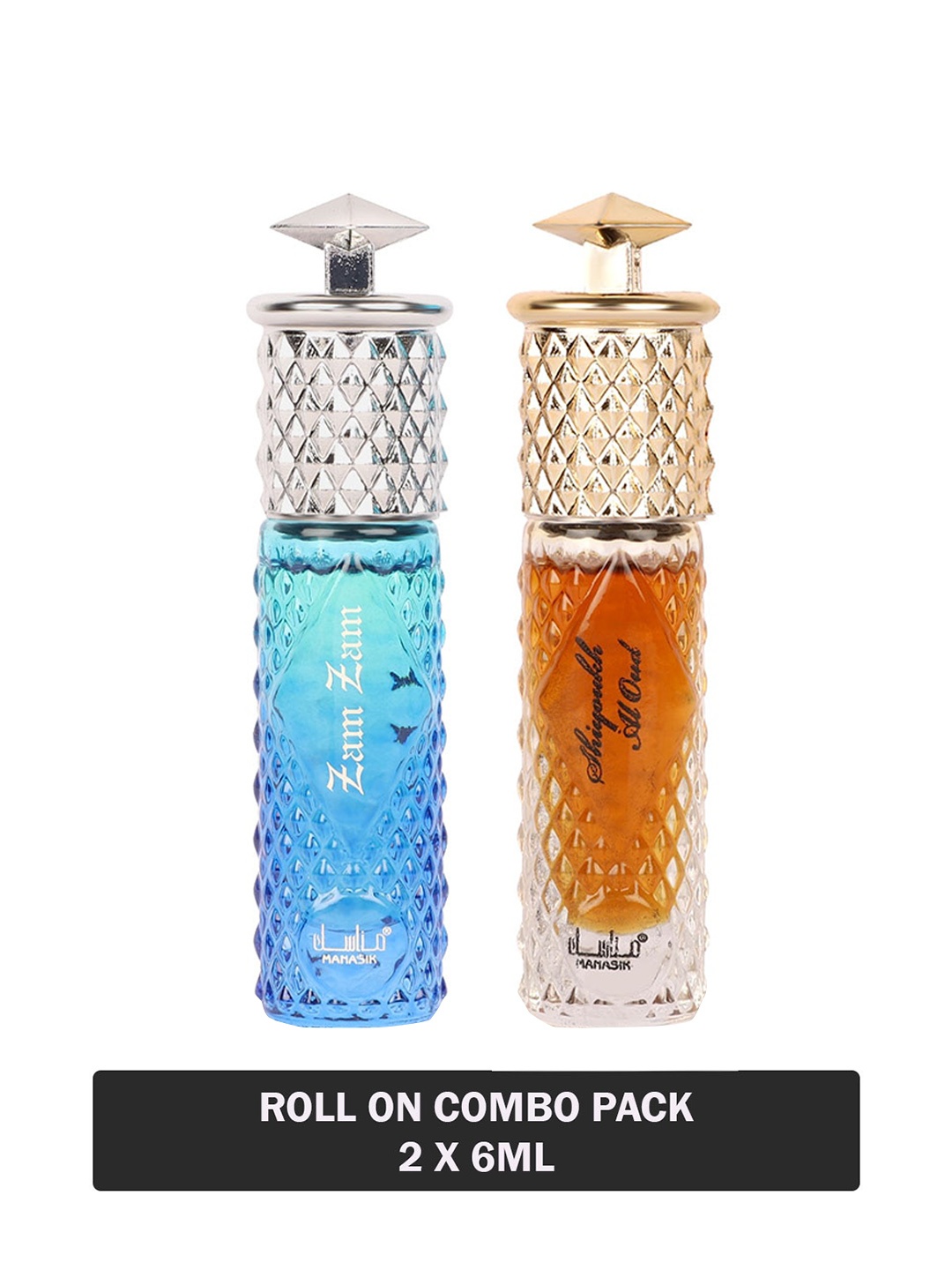 

MANASIK Set Of 2 Long Lasting Attars - 6 ml Each - Zam Zam & Shiyoukh Al Oud, Blue
