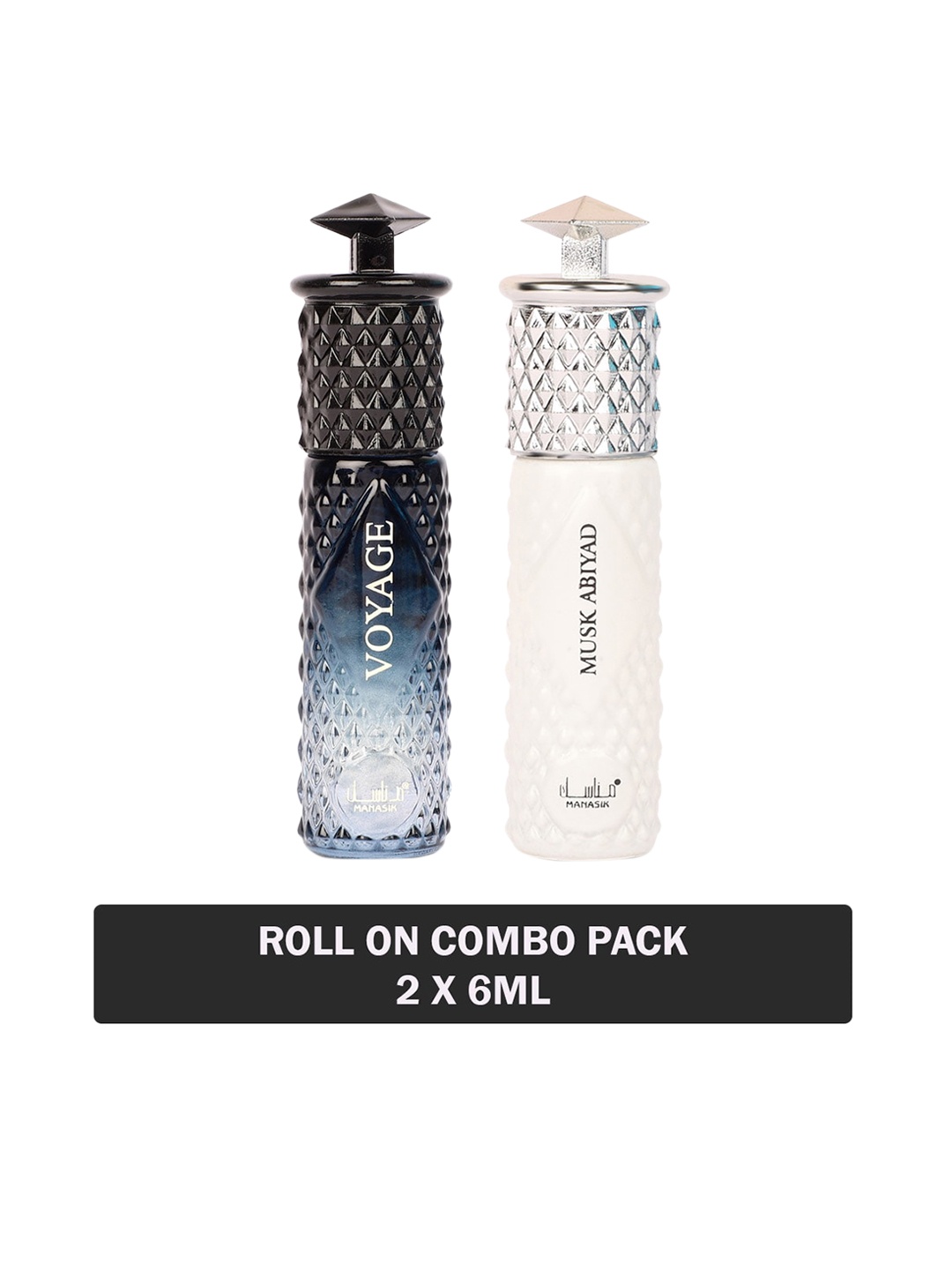 

MANASIK Set Of 2 Long Lasting Roll-On Attars - Voyage & Musk Abiyad - 6ml Each, Grey