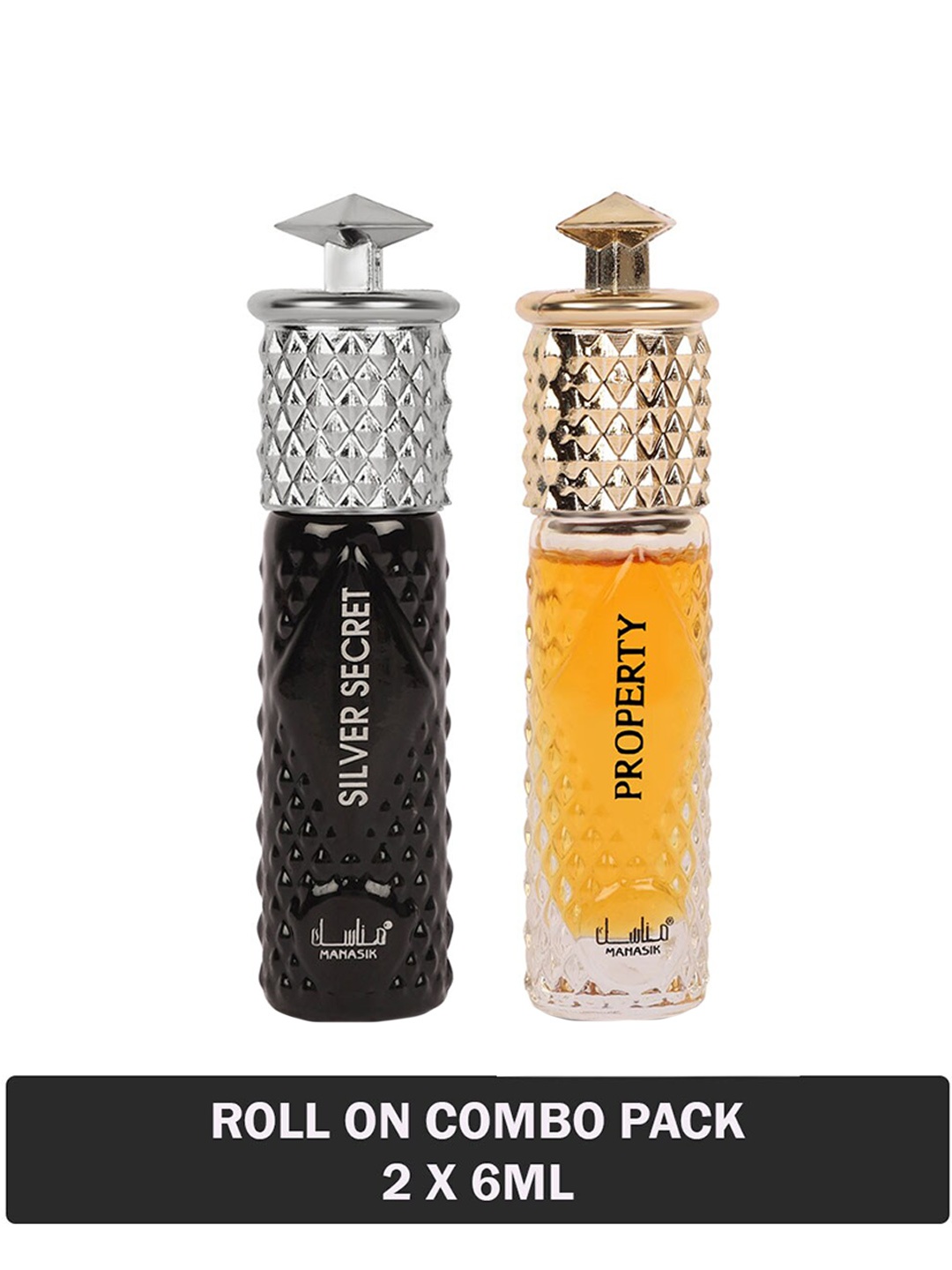 

MANASIK Set Of 2 Long Lasting Attars - 6 ml Each - Silver Secret & Property, Black