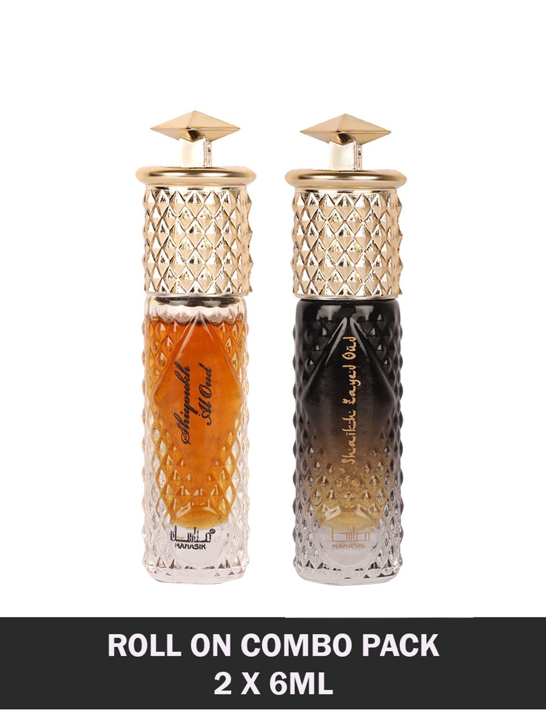 

MANASIK Men Set Of 2 Roll-On Attars - Shiyoukh Al Oud & Shaikh Zayed Oud - 6ml Each, Orange