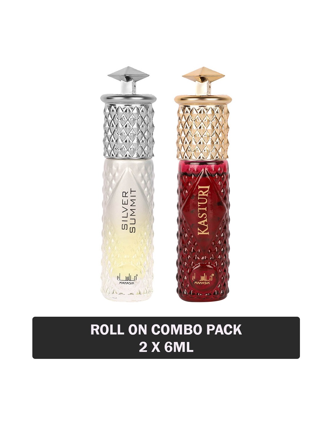 

MANASIK Men Set Of 2 Long Lasting Roll-On Attars - Silver Summit & Kasturi - 6ml Each, Maroon