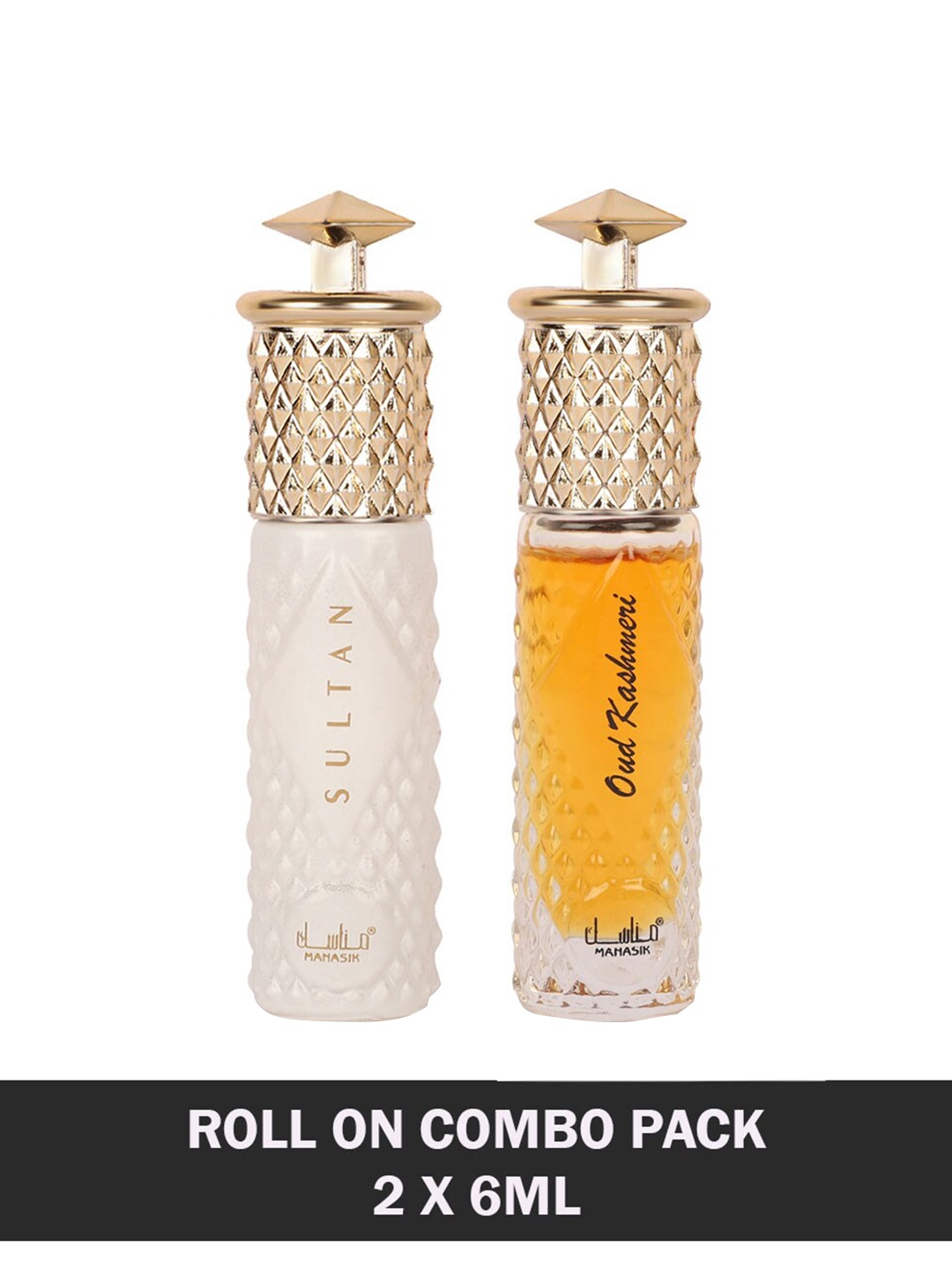 

MANASIK Men Set of 2 Long Lasting Roll-On Attar 6 ml each - Sultan & Oud Kashmeri, Off white