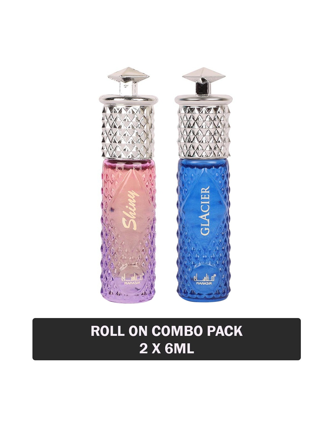 

MANASIK Set Of 2 Long Lasting Attars - 6 ml Each -Shiny Pink & Glacier, Blue