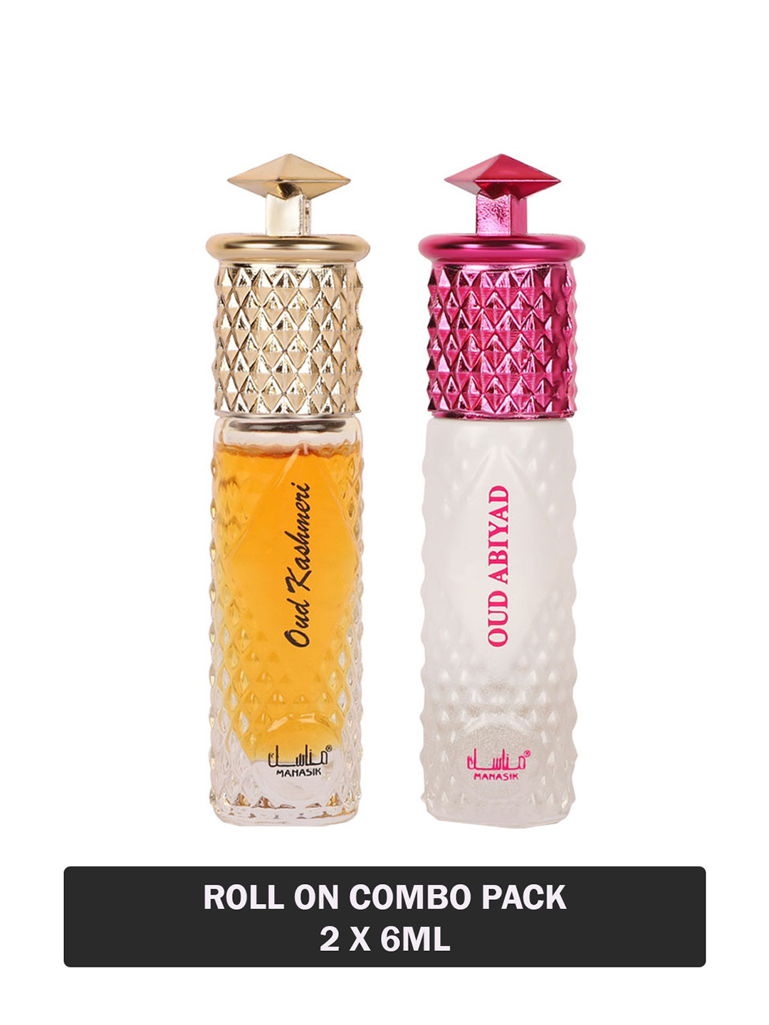 

MANASIK Set of 2 Long Lasting Roll-On Attar 6 ml each - Oud Kashmeri & Oud Abiyad, Orange