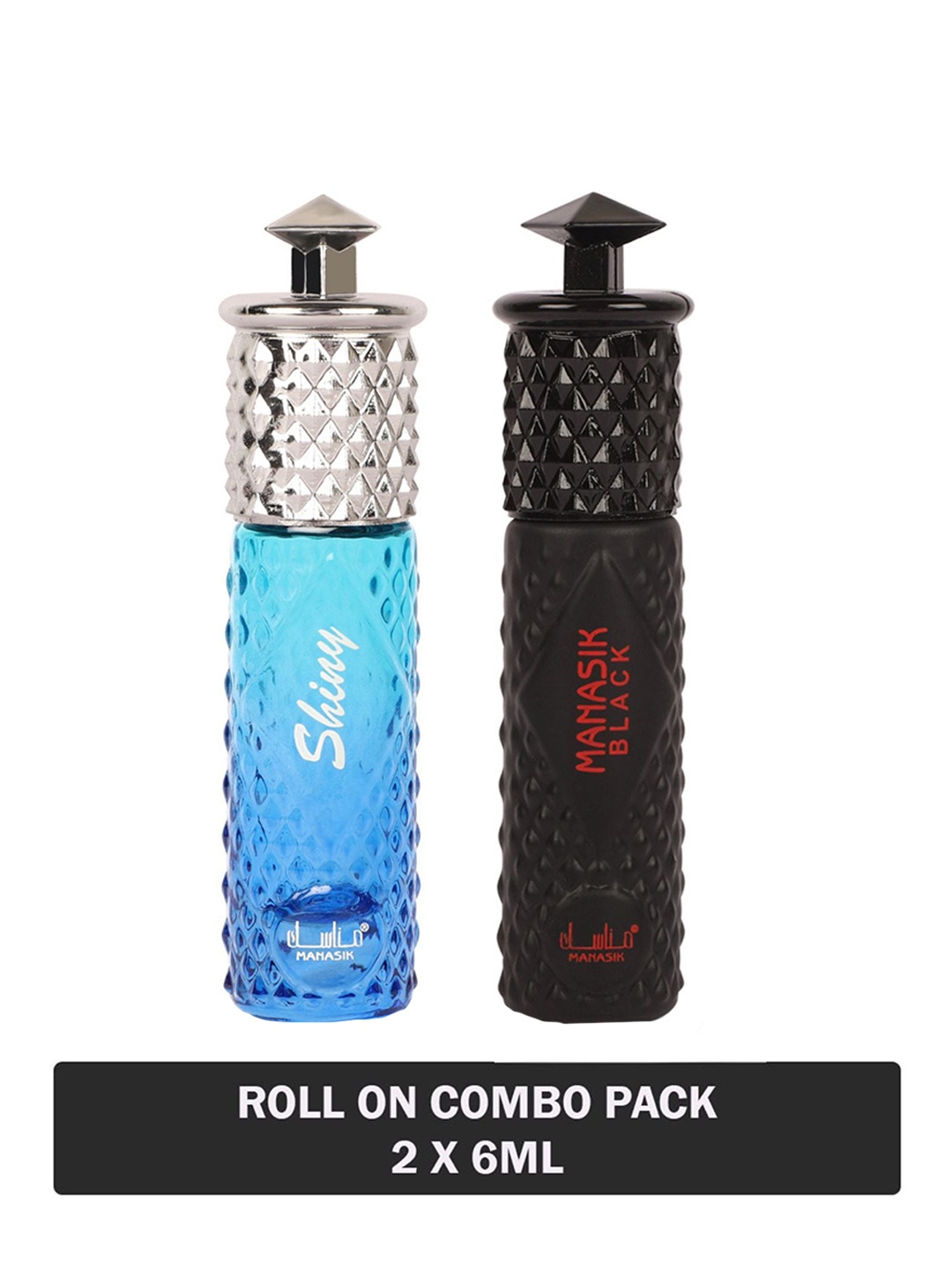 

MANASIK Men Set Of 2 Long Lasting Attars - 6 ml Each - Shiny Blue & Black