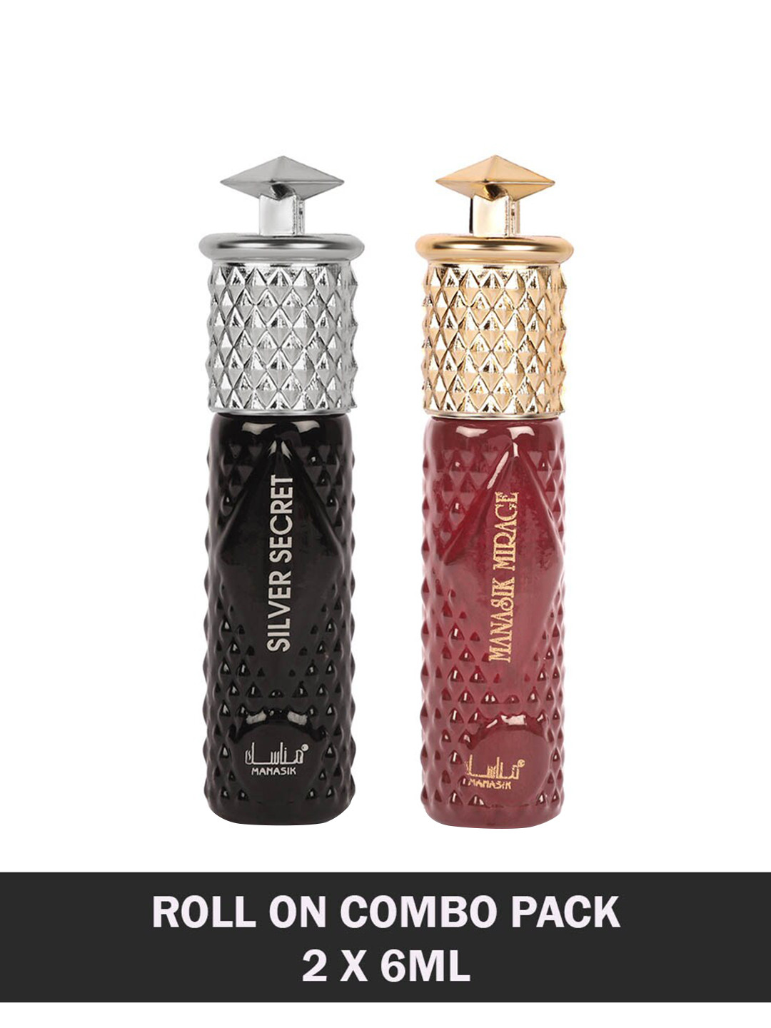 

MANASIK Set of 2 Long Lasting Roll-On Attar 6 ml each - Silver Secret & Mirage, Red