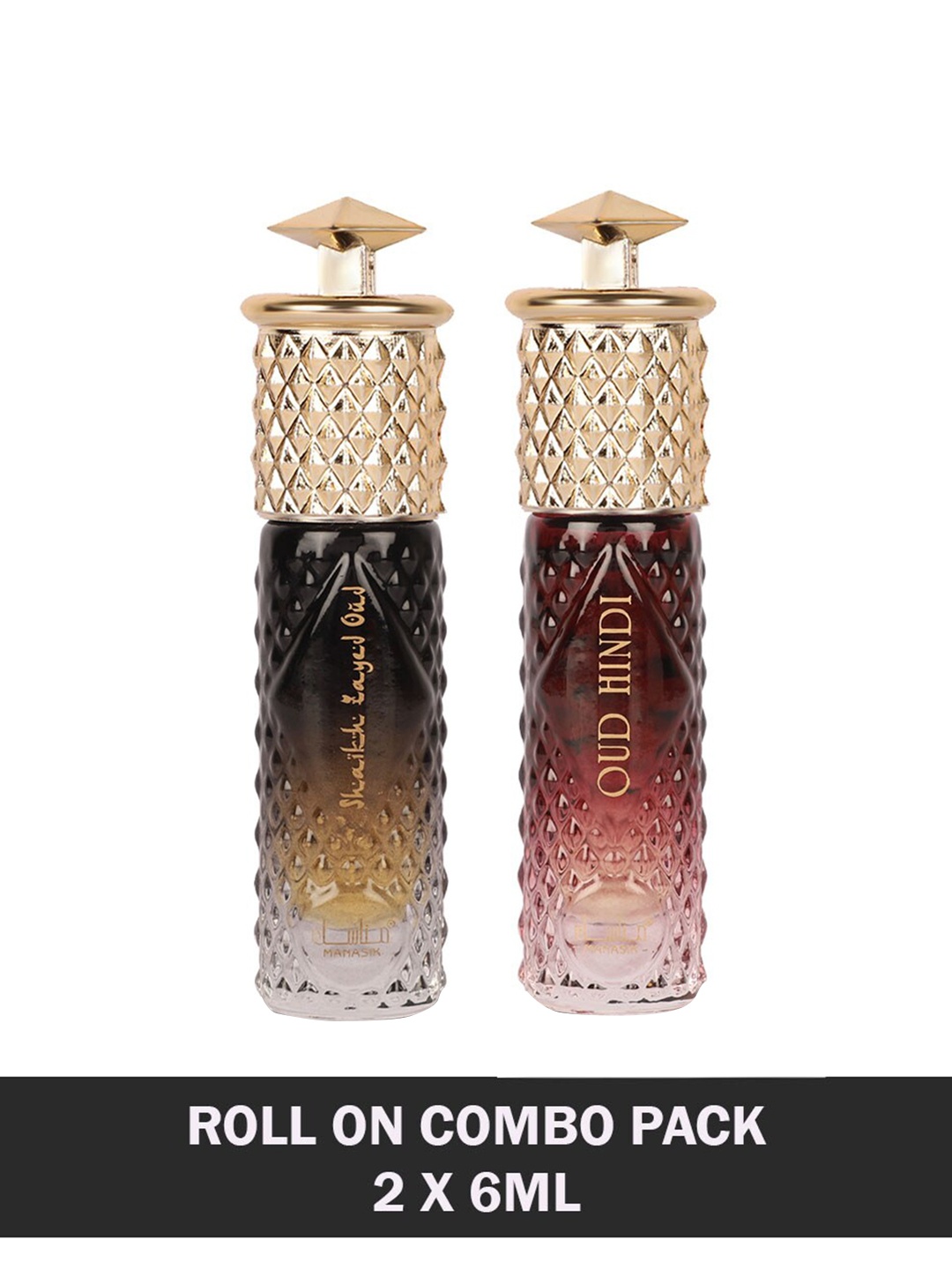 

MANASIK Men Set Of 2 Long Lasting Attars - 6 ml Each - Shaikh Zayed Oud & Oud Hindi, Black