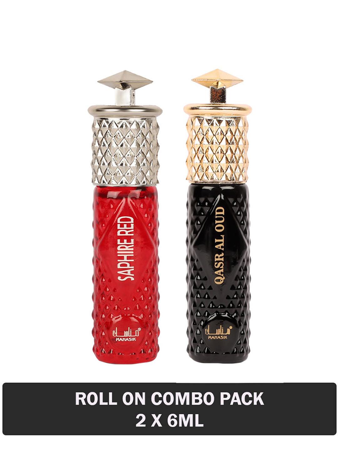 

MANASIK Women Set Of 2 Long Lasting Attars 6ml Each - Saphire Red & Qasr Al Oud, Black