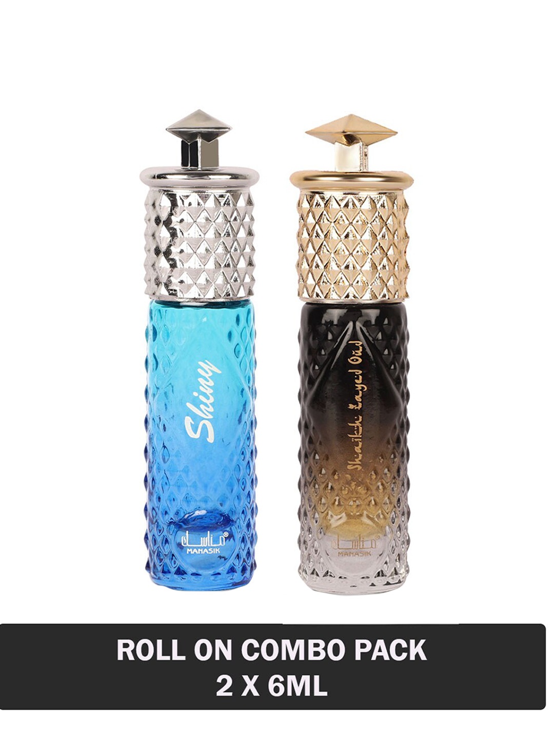 

MANASIK Men Set Of 2 Long Lasting Attars - 6 ml Each - Shiny Blue & Shaikh Zayed Oud