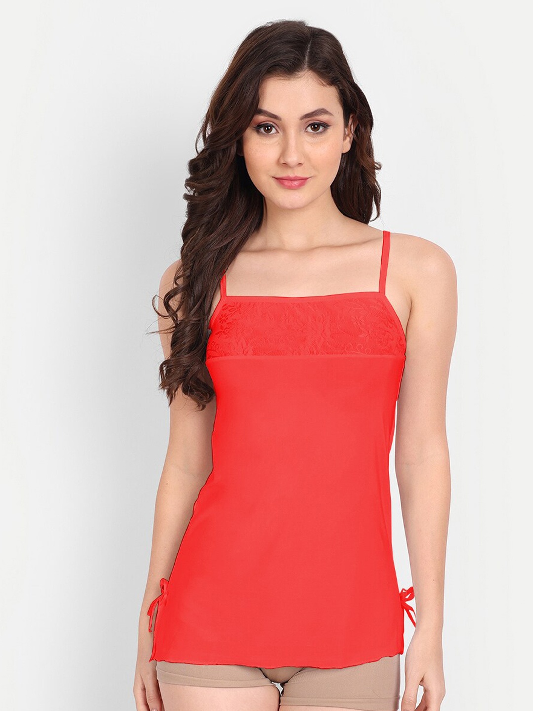 

FIMS Non Padded Satin Camisoles with Briefs- NEW_1012_Red_Babydoll