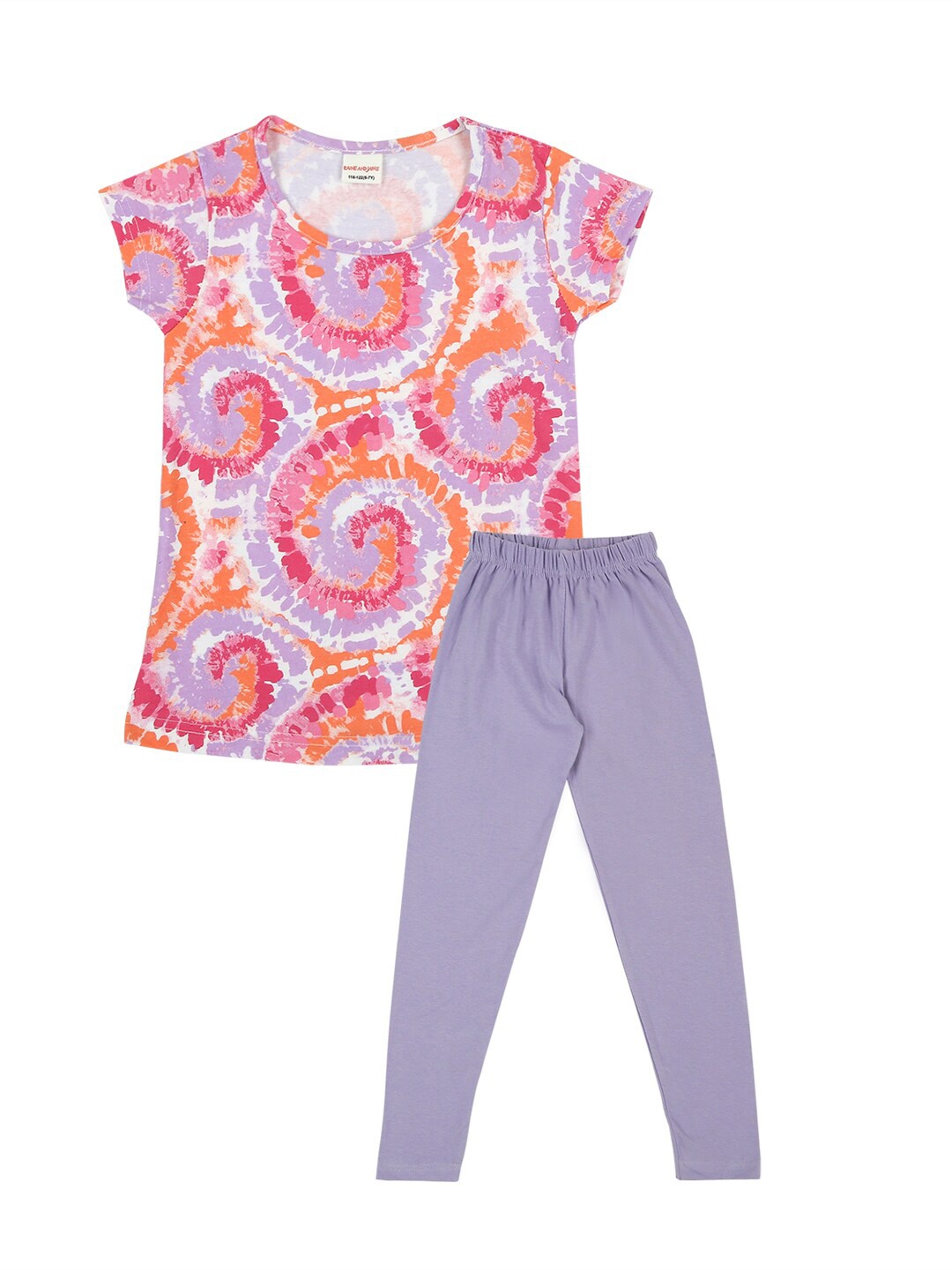 

RAINE AND JAINE Girls Printed Pure Cotton T-shirt with Leggings, Purple