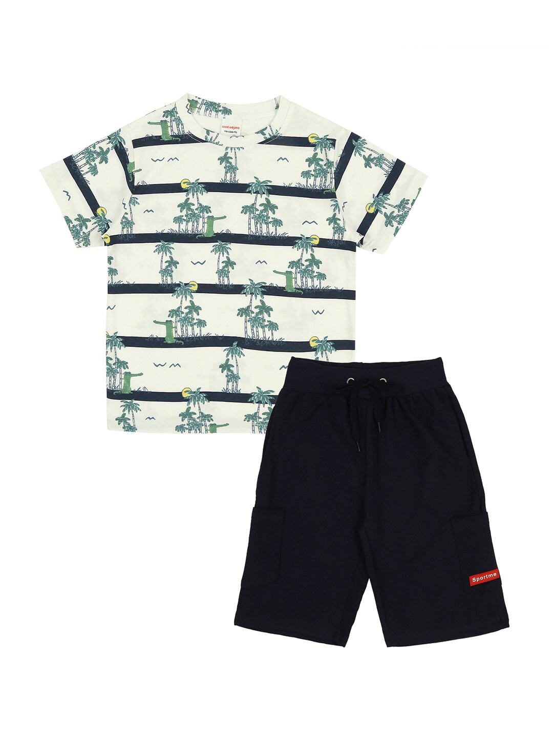 

RAINE AND JAINE Boys Printed Pure Cotton T-shirt With Shorts, White