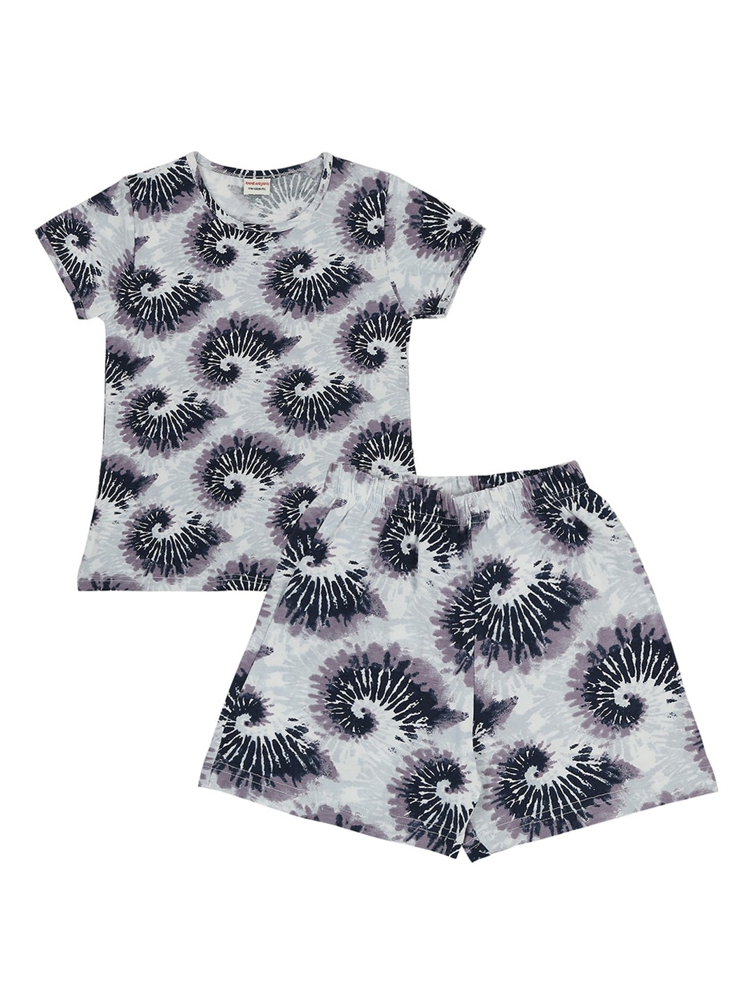 

RAINE AND JAINE Girls Tie And Dye Printed Pure Cotton Night Suit, Grey