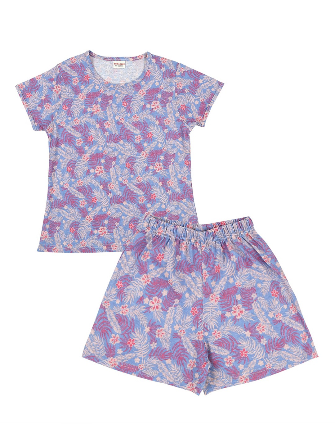 

RAINE AND JAINE Girls Floral Printed Pure Cotton Night Suit, Blue