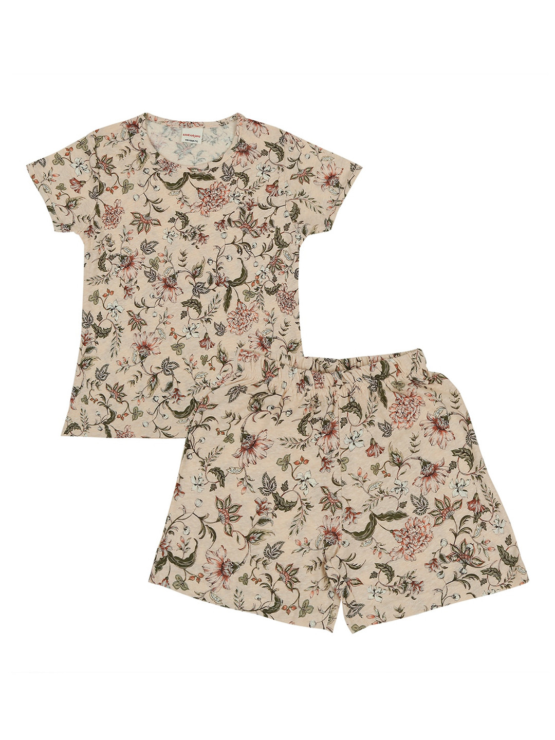 

RAINE AND JAINE Girls Floral Printed Pure Cotton Night Suit, Beige