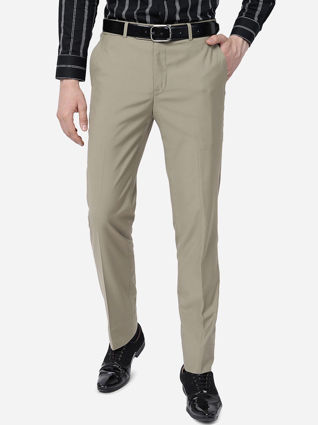 

Greenfibre Men Slim Fit Formal Trousers, Khaki