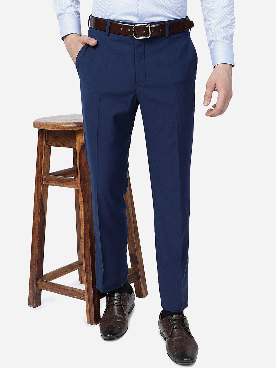 

Greenfibre Men Slim Fit Formal Trousers, Navy blue