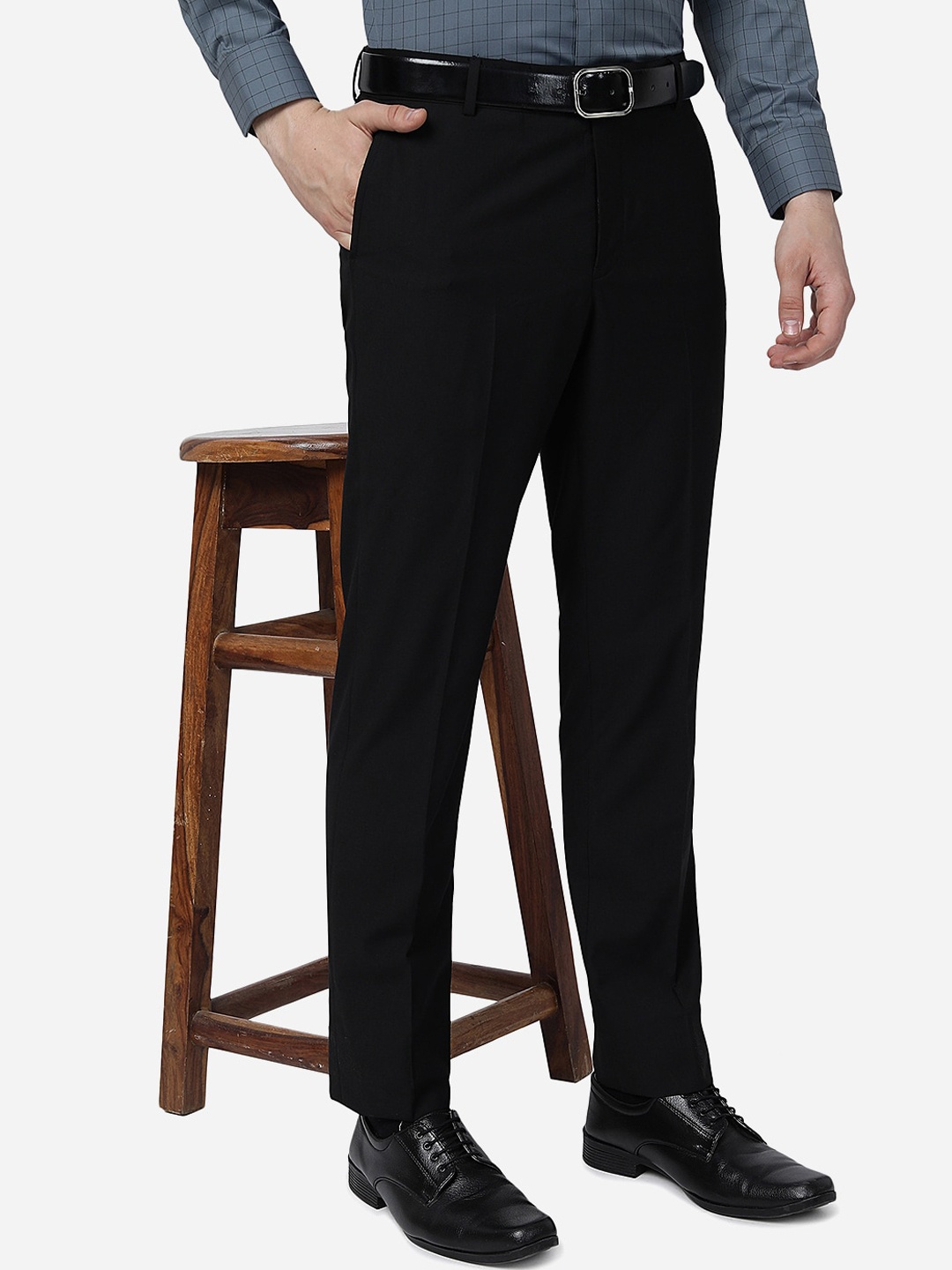 

Greenfibre Men Slim Fit Formal Trousers, Black