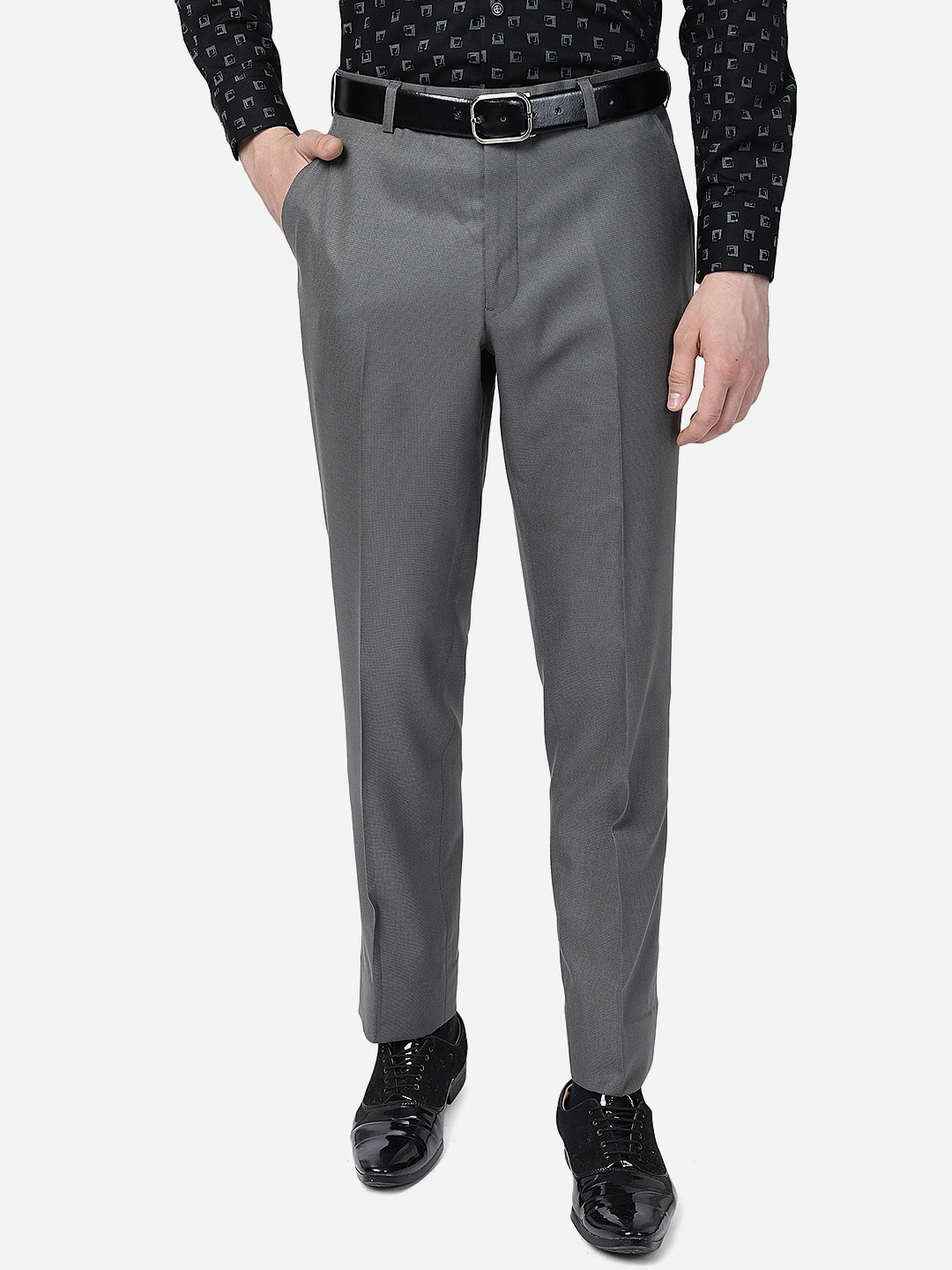 

Greenfibre Men Slim Fit Mid-Rise Formal Trousers, Grey