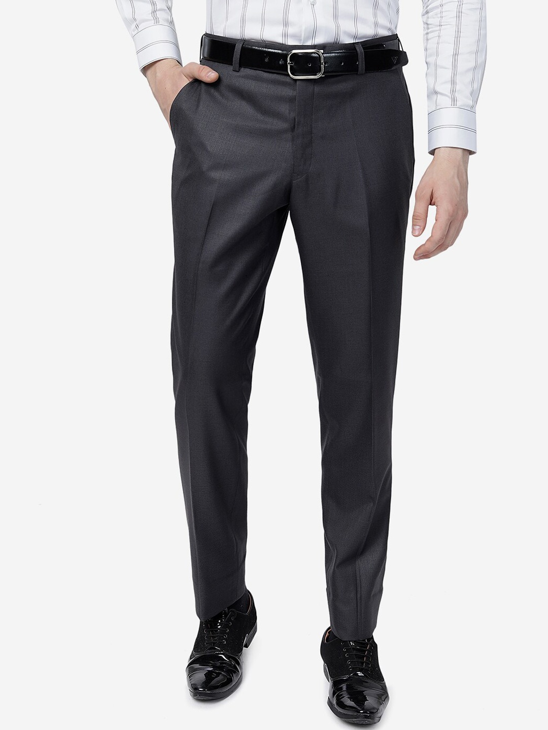 

Greenfibre Men Slim Fit Mid-Rise Formal Trousers, Grey