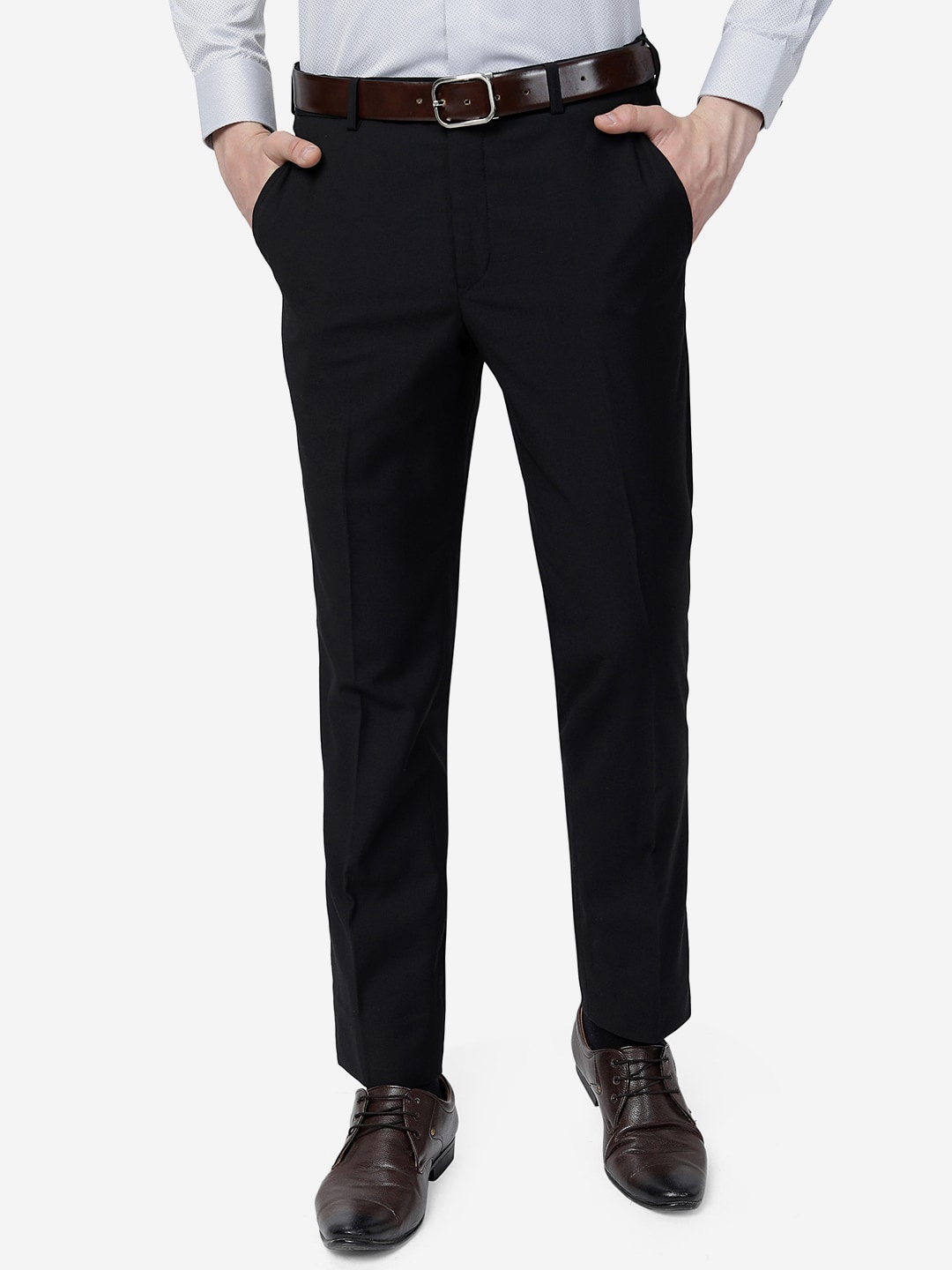 

Greenfibre Men Slim Fit Mid-Rise Formal Trousers, Black