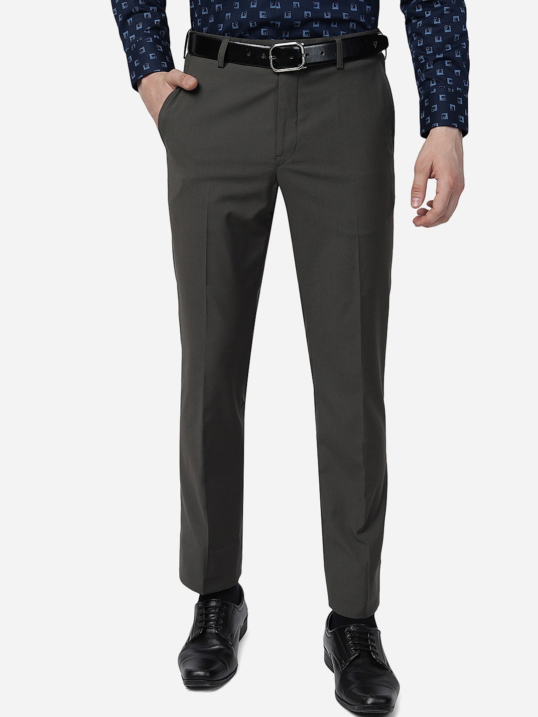 

Greenfibre Men Slim Fit Mid-Rise Formal Trousers, Grey