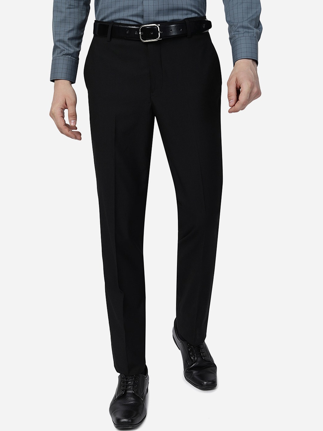 

Greenfibre Men Slim Fit Mid-Rise Formal Trousers, Black
