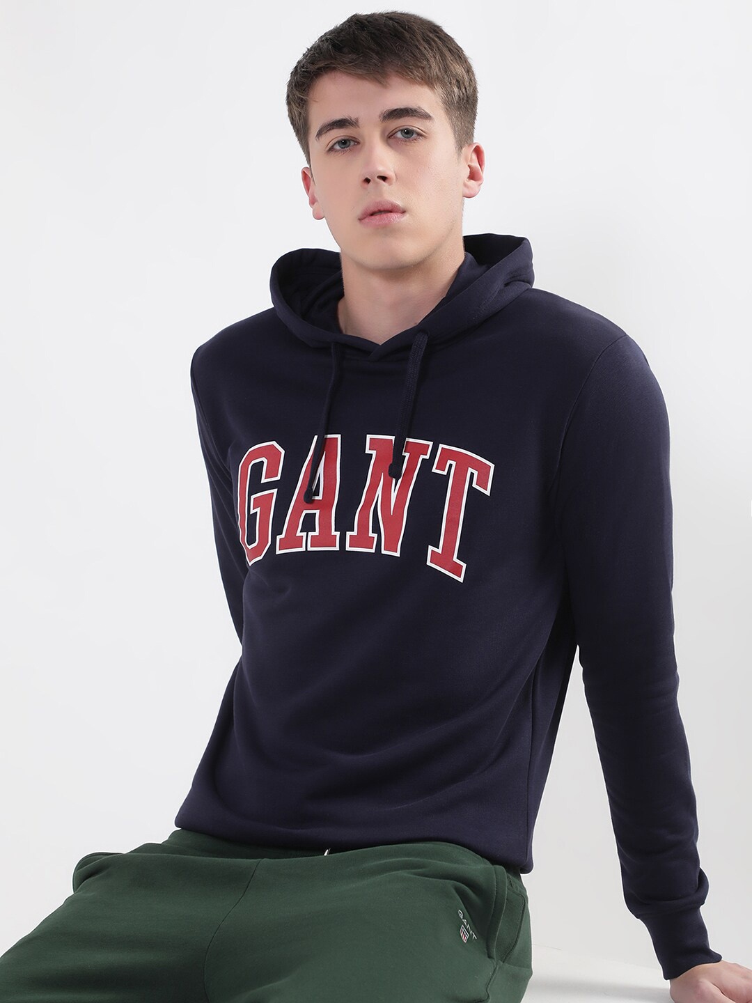 

GANT Men Printed Cotton Hooded Sweatshirt, Navy blue