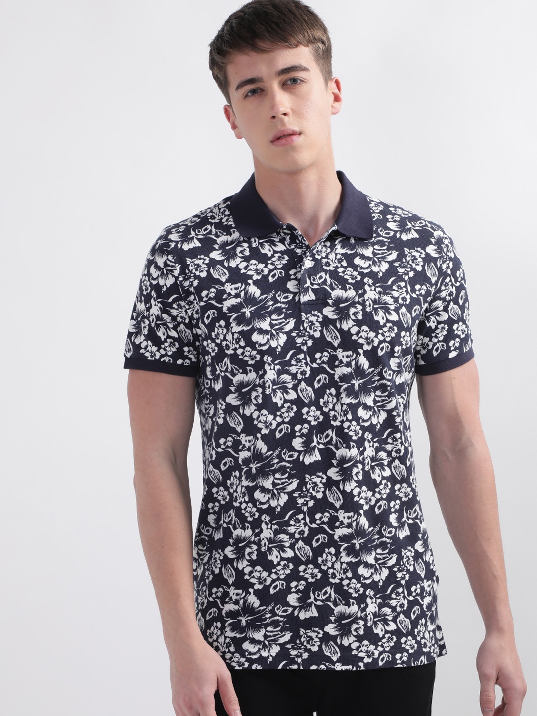 

GANT Floral Printed Polo Collar Cotton T-shirt, Blue