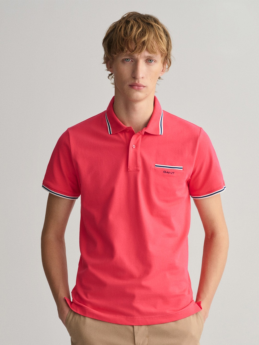 

GANT Polo Collar Tipping Pique T-shirt, Pink