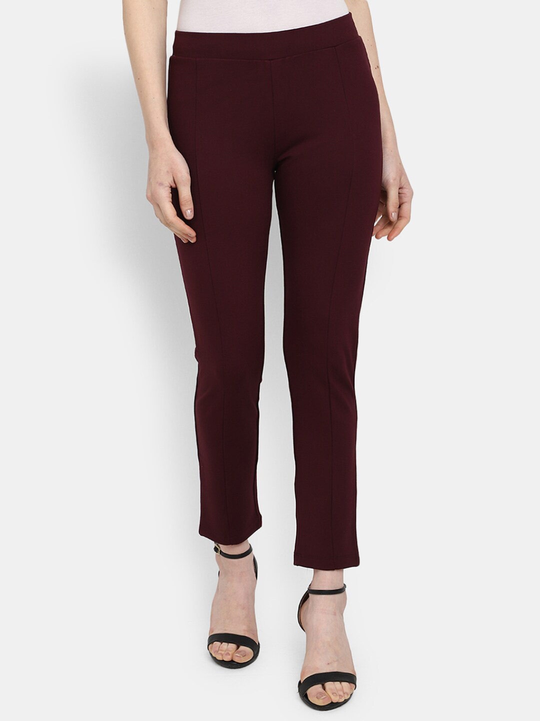 

V-Mart Women Mid Rise Slim Fit Cotton Jeggings, Burgundy