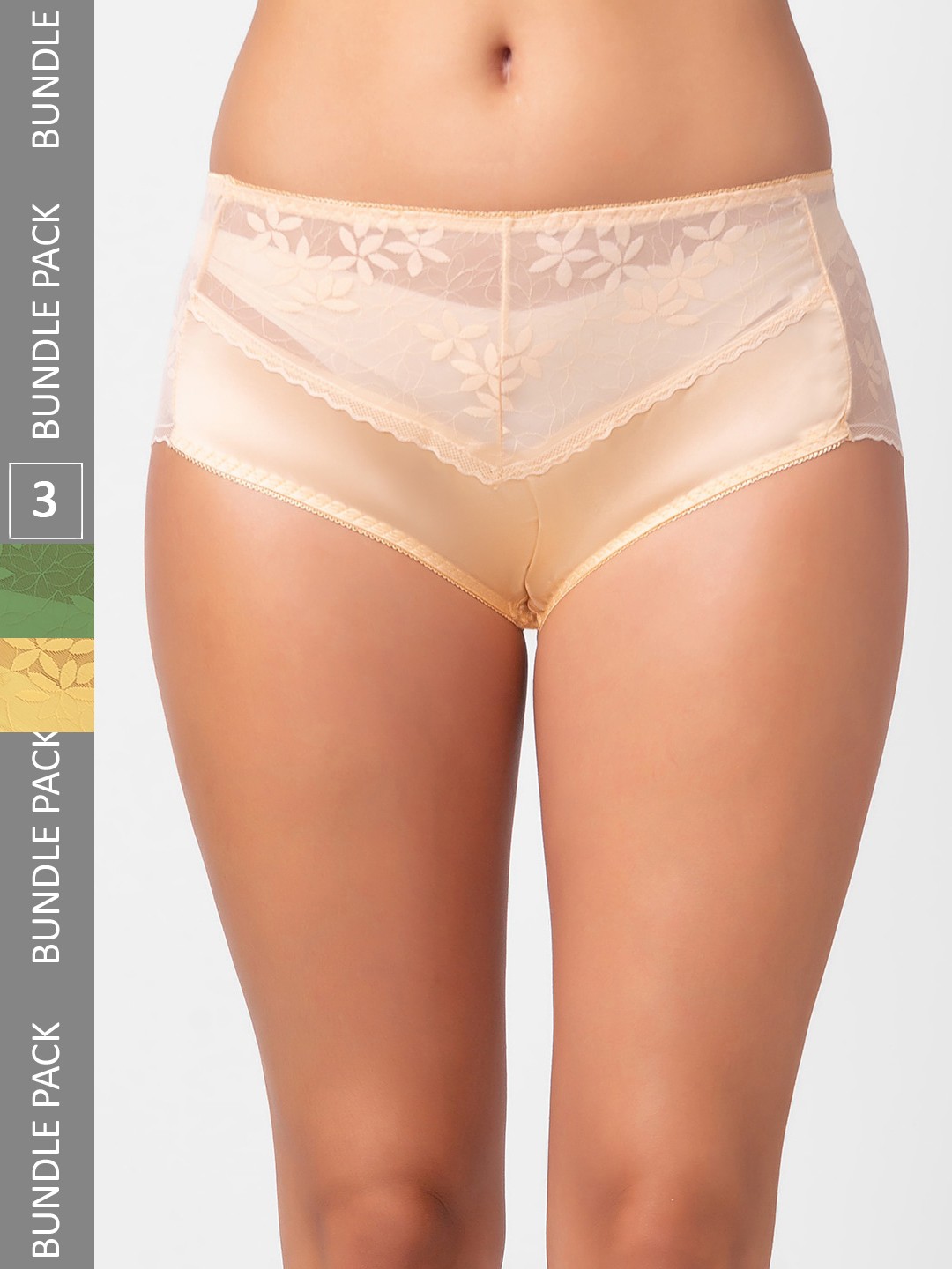 

NOIRA Women Pack Of 3 Assorted Self Design Lace Hipster Briefs