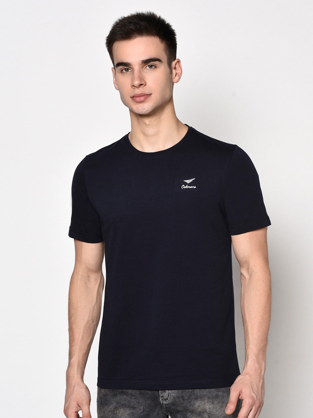 

Oakmans Round Neck Knitted Cotton T-Shirt, Navy blue