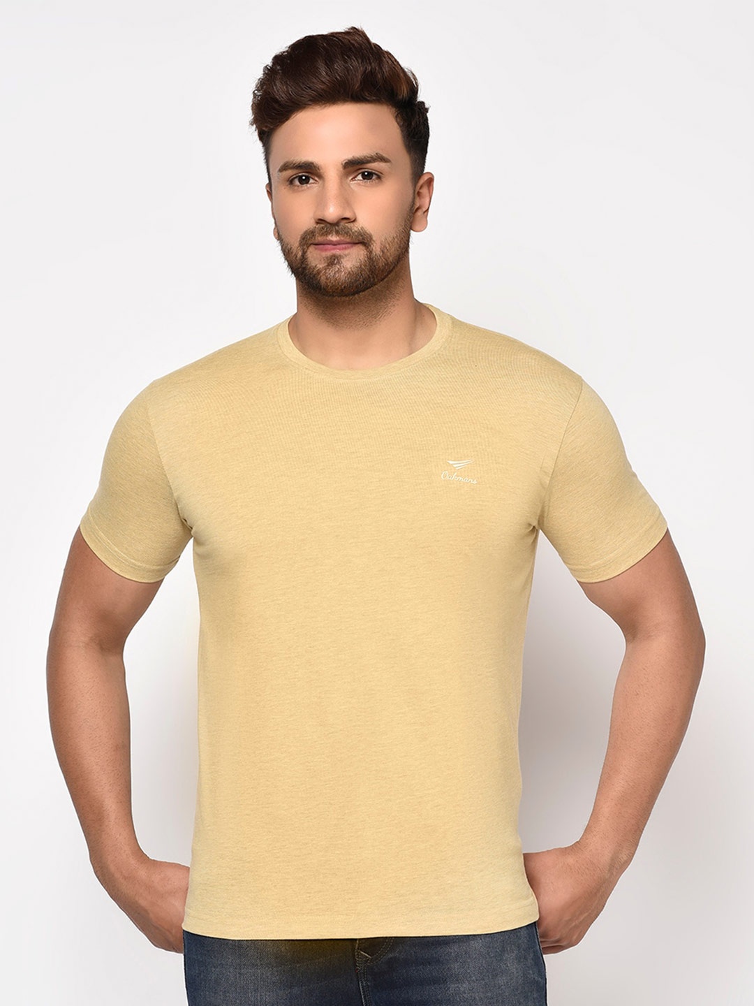 

Oakmans Round Neck Short Sleeves Cotton T-shirt, Cream
