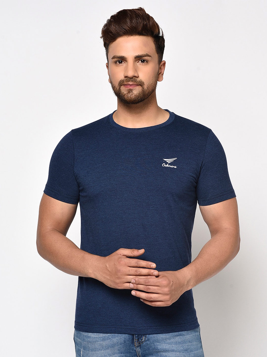 

Oakmans Round Neck Short Sleeves Cotton T-shirt, Navy blue