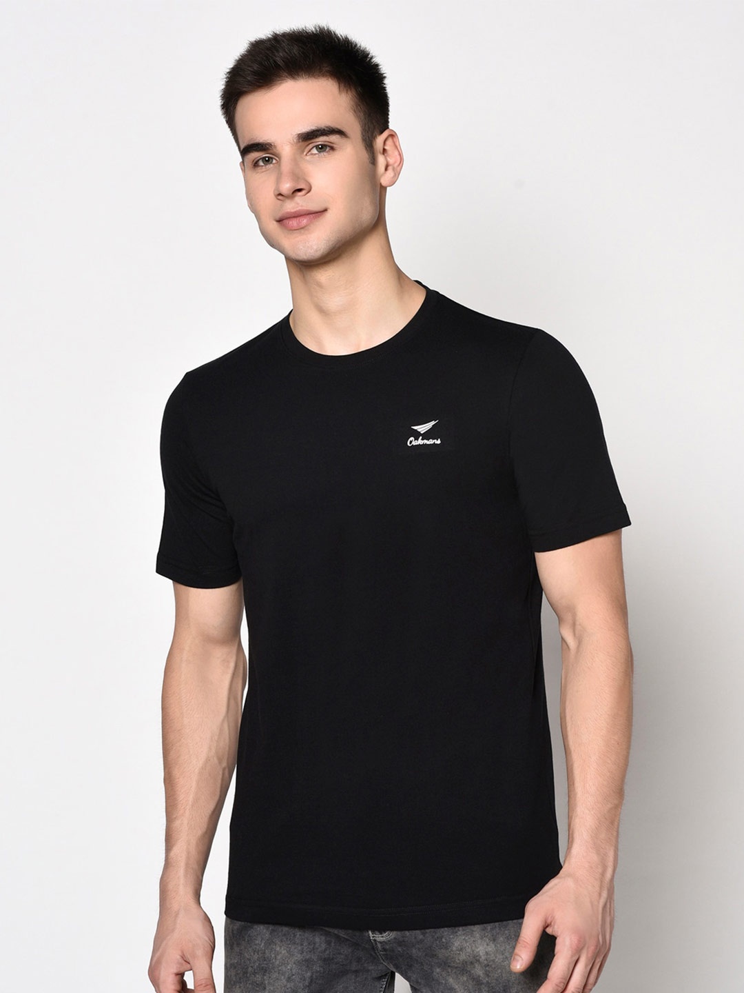 

Oakmans Round Neck Short Sleeves Cotton T-shirt, Black