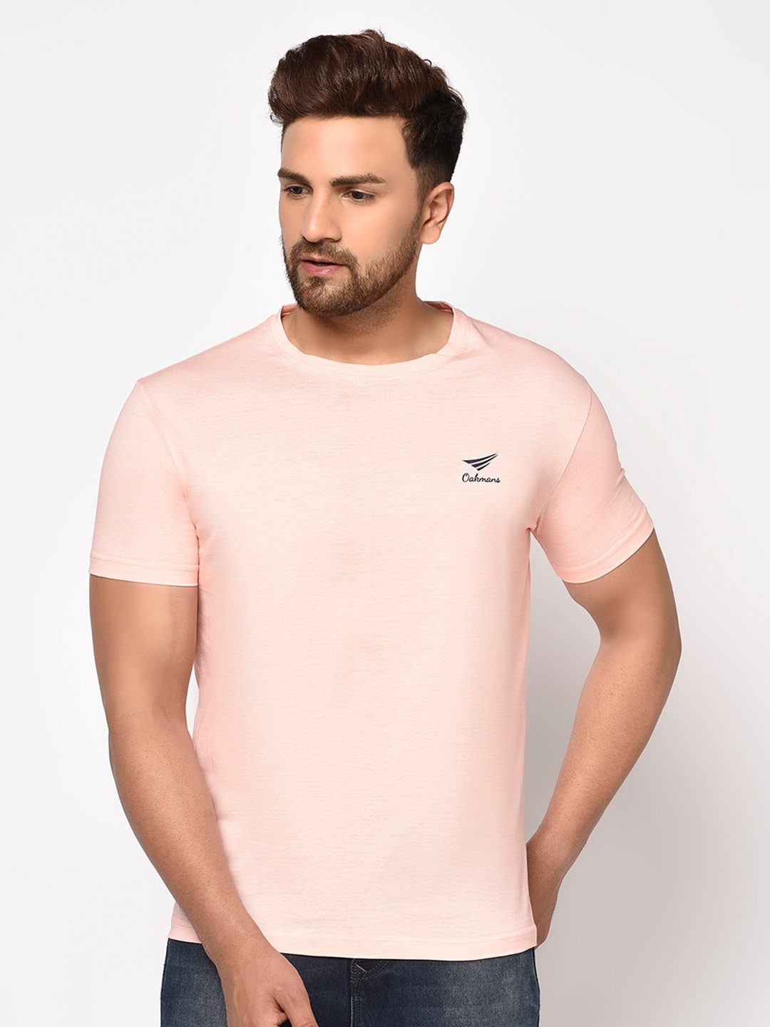 

Oakmans Round Neck Short Sleeves Cotton T-shirt, Peach