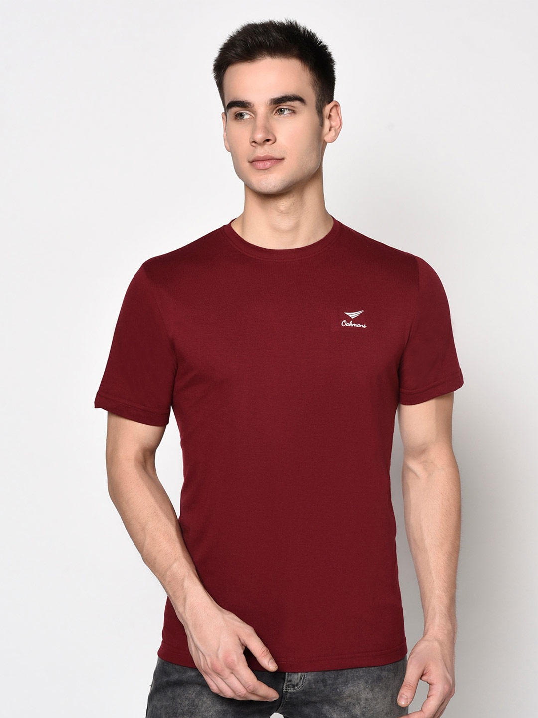

Oakmans Round Neck Short Sleeves Cotton T-shirt, Maroon