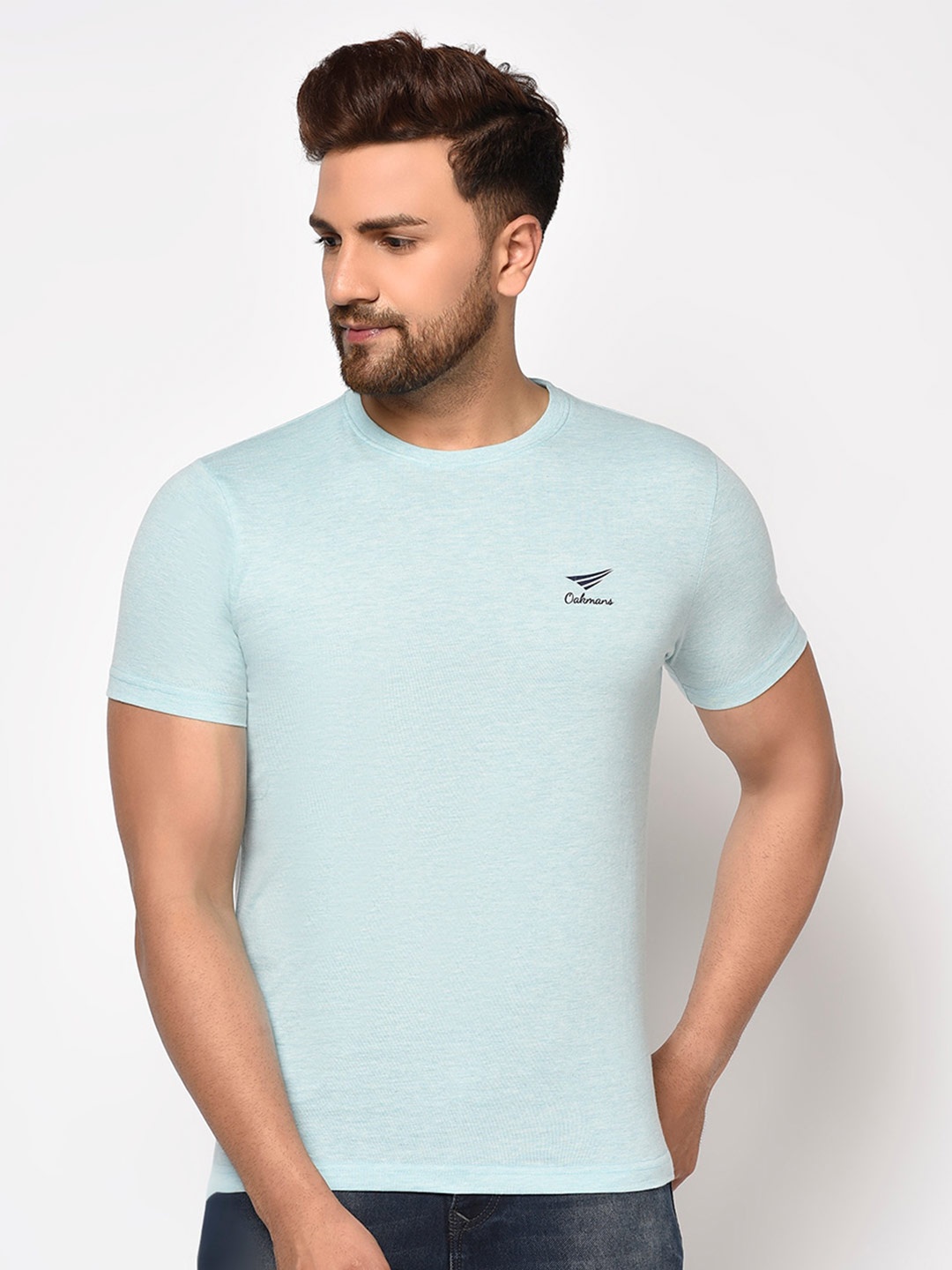 

Oakmans Round Neck Cotton Casual T-Shirt, Blue