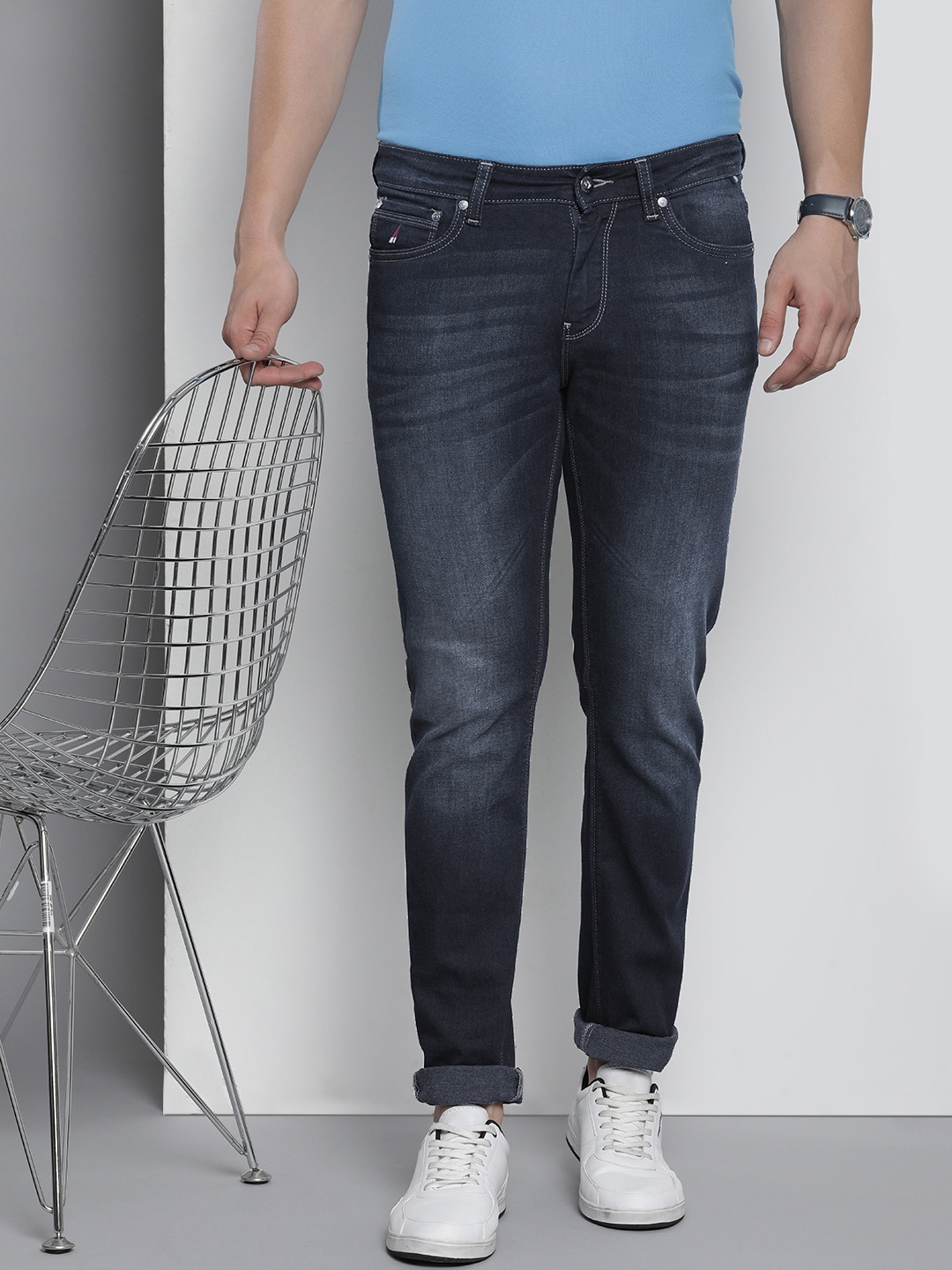 

Nautica Men Slim Fit Light Fade Stretchable Mid-Rise Jeans, Blue