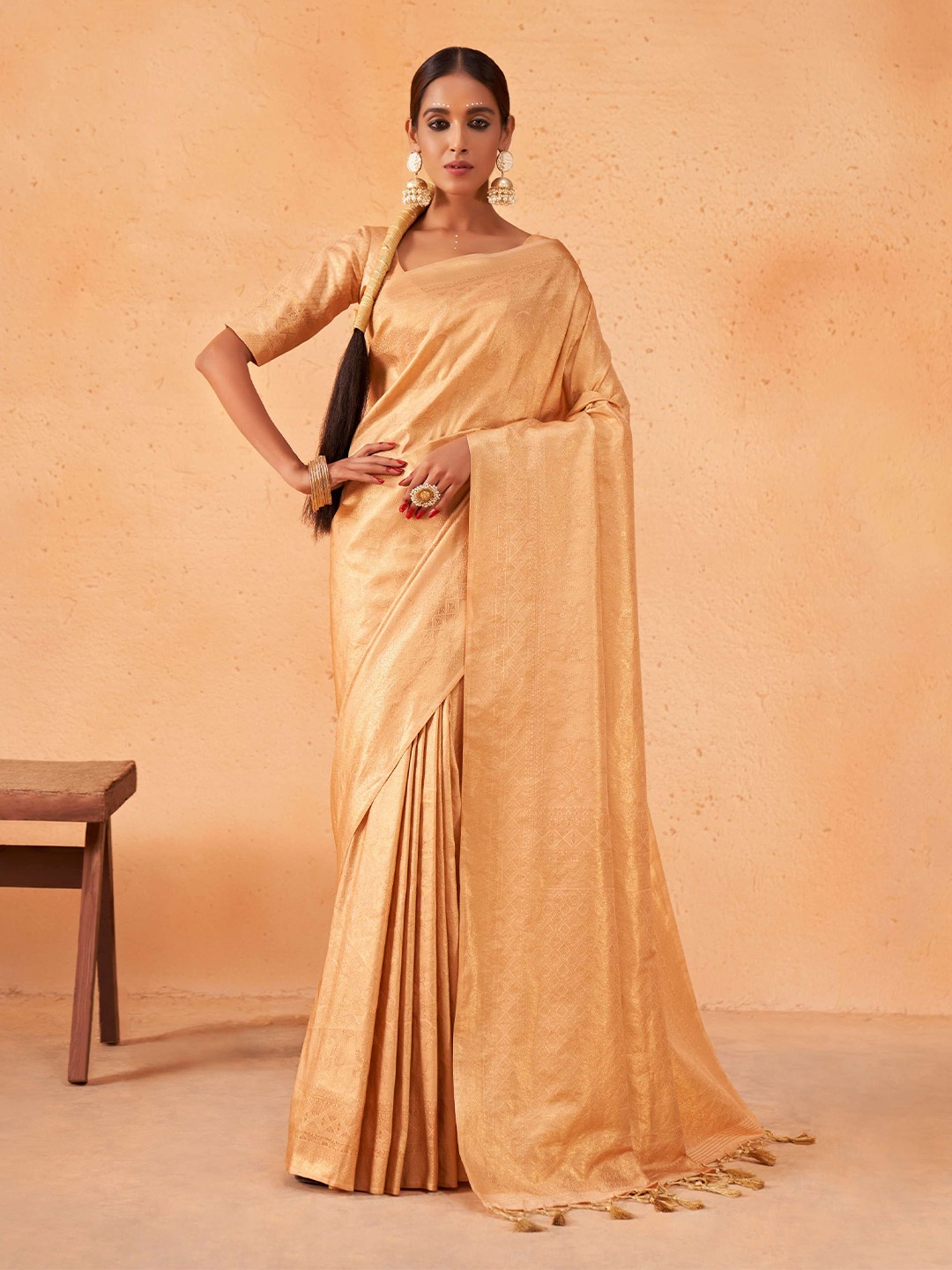 

Vardha Ethnic Motif Woven Design Zari Kanjeevaram Saree, Beige