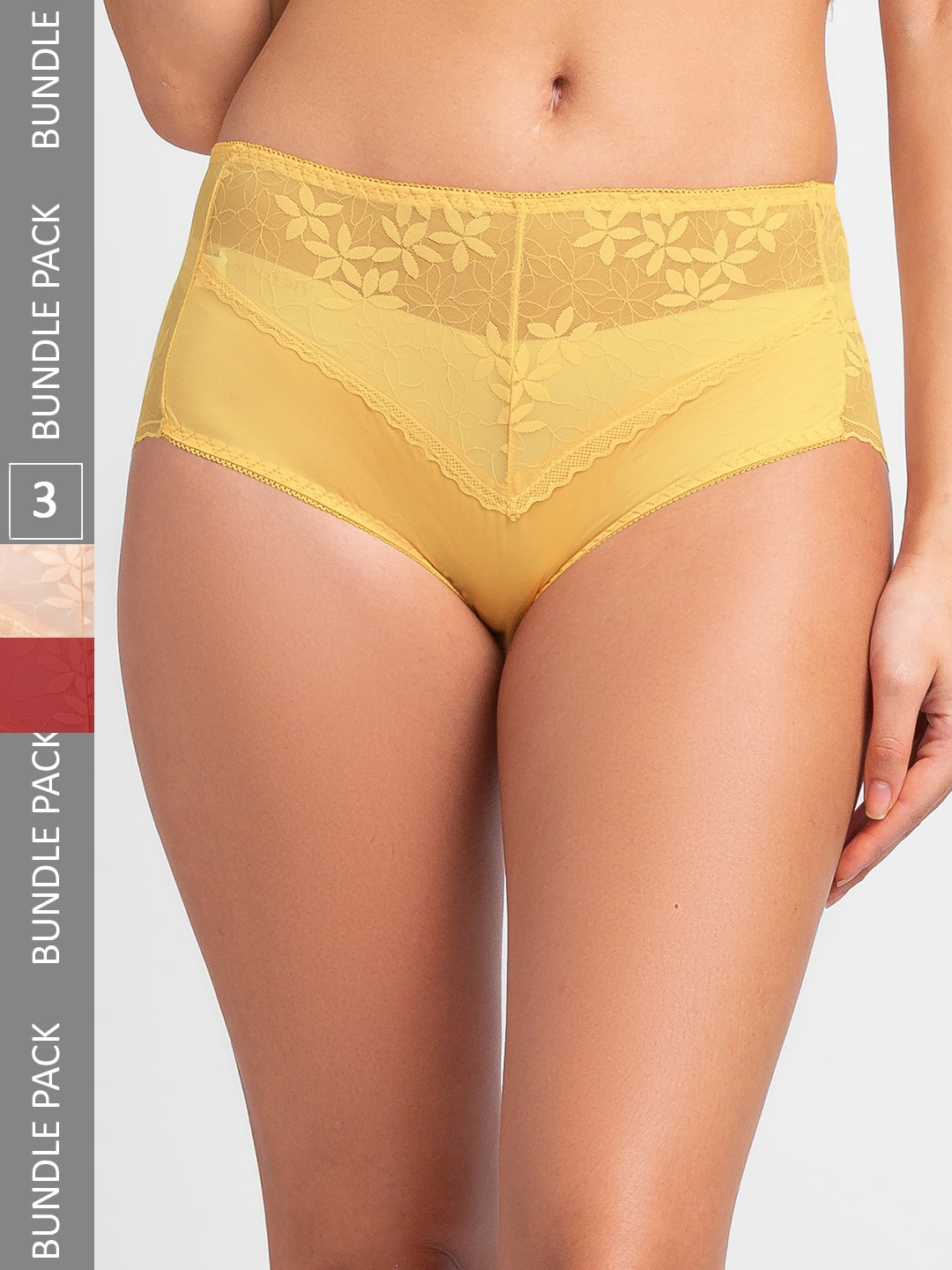 

NOIRA Women Pack Of 3 Assorted Self Design Lace Hipster Briefs