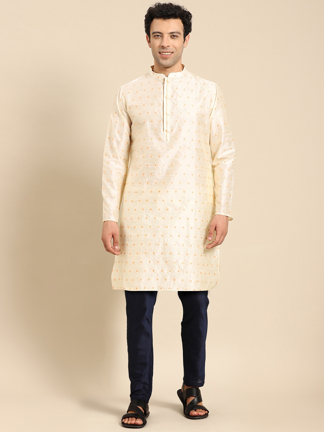 

Amodh by Kisah Ethnic Motifs Woven Design Straight Kurta, Cream