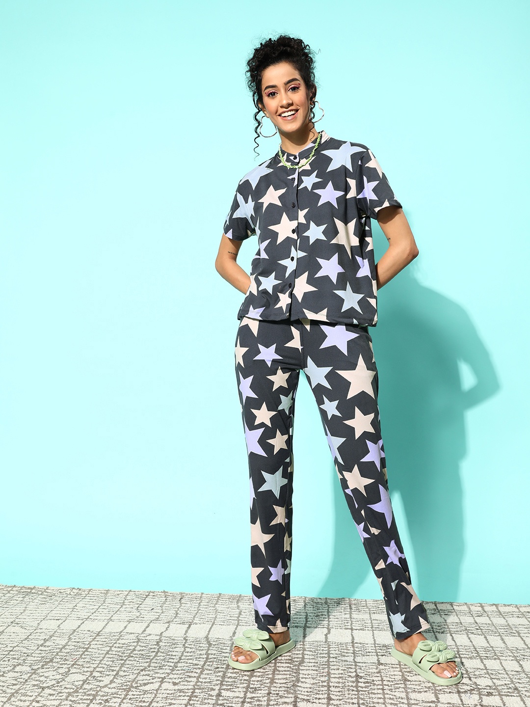 

Sweet Dreams Printed Night suit, Navy blue