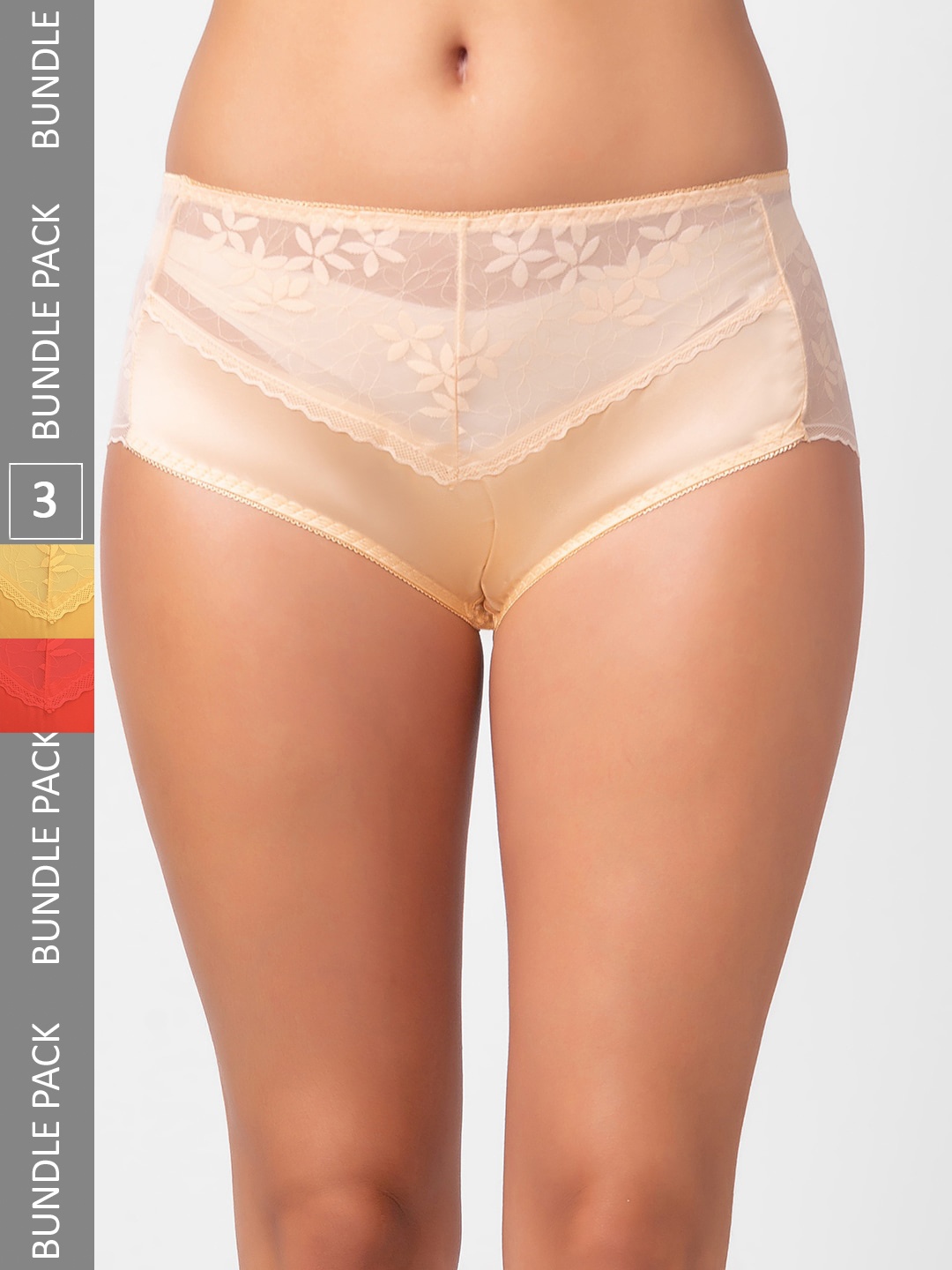 

NOIRA Women Pack Of 3 Assorted Self Design Lace Hipster Briefs