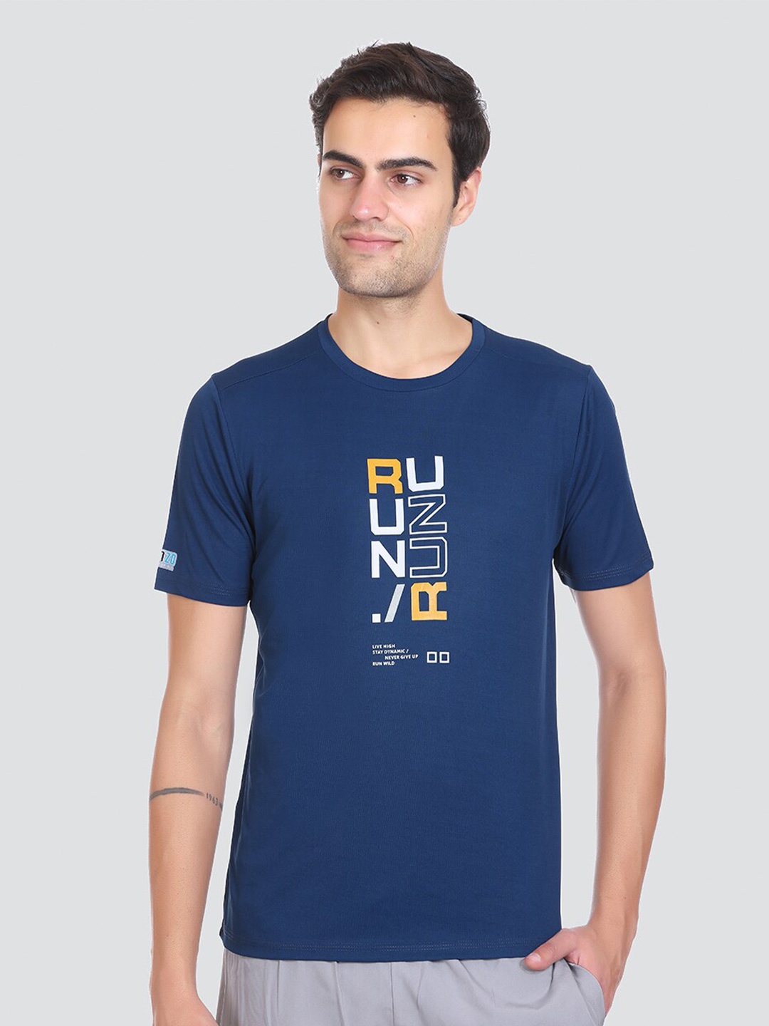 

AGON Typography Printed Dri-Fit Sports T-shirt, Blue