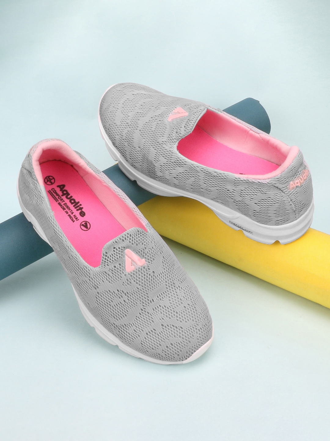 

Aqualite Women Woven Design Slip-On Sneakers, Grey