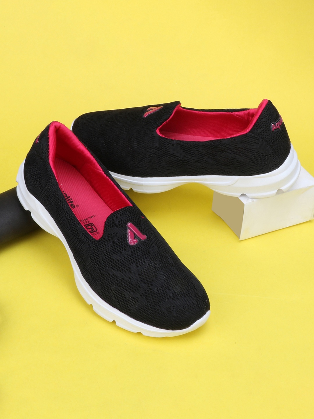 

Aqualite Women Woven Design Slip-On Sneakers, Black